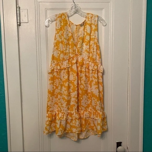 Ramy Brook Yellow Floral Ruffle Mini Dress Boho Garden Party Summer Size 10 - Picture 7 of 8